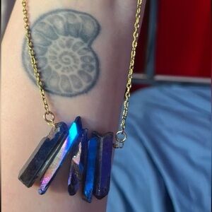 Titanium aura quartz Necklace on Gold Plated Cable Chain